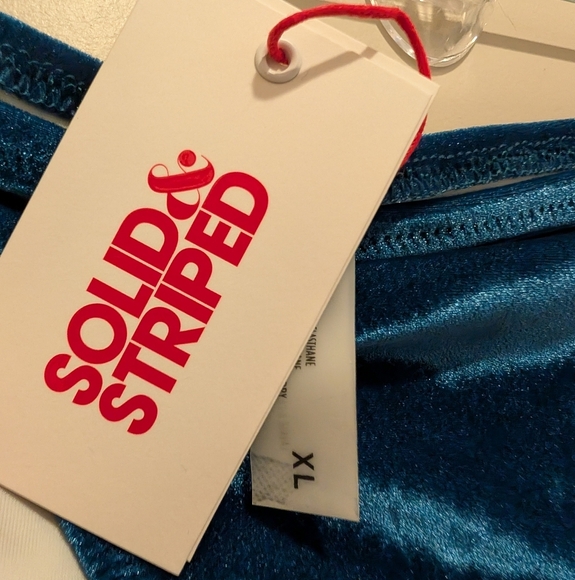 SOLID & STRIPED Velvet Blue and White Bikini Bottom XL - Picture 3 of 6